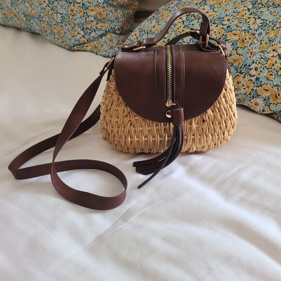Straw/faux leather cross body bag/purse - Picture 7 of 7
